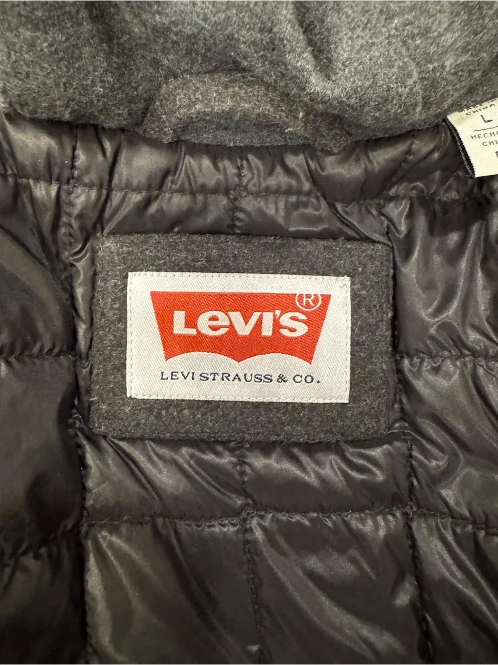 Levi’s Mens Wool Blend Quilted Lined Hooded Military Field Jacket Charcoal Large